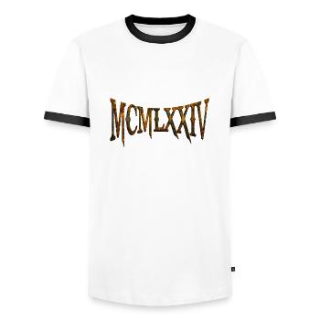 MCMLXXIV 1974 50th Birthday B-Day Birthday Gift - Men's Ringer Shirt - white/black - Front - AI Model Female 172 light (172cm) & AI Model Male 178 dark (178cm)