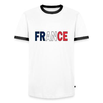 France in national colours - Men's Ringer Shirt - white/black - Front - AI Model Female 172 light (172cm) & AI Model Male 178 dark (178cm)