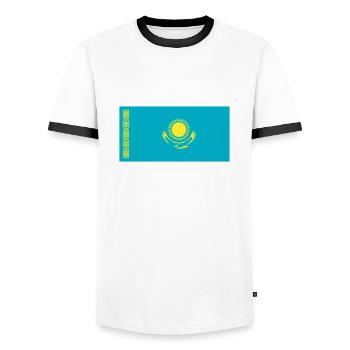 Kazakhstan Flag / Drapeau Kazakhstan - Men's Ringer Shirt - white/black - Front - AI Model Female 172 light (172cm) & AI Model Male 178 dark (178cm)