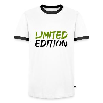 limited edition - Men's Ringer Shirt - white/black - Front - AI Model Female 172 light (172cm) & AI Model Male 178 dark (178cm)