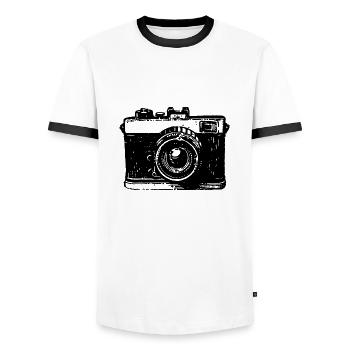 Kamera Fotograf Fotografieren - Männer Kontrast-T-Shirt - Weiß/Schwarz - Vorne - AI Model Female 172 light (172cm) & AI Model Male 178 dark (178cm)