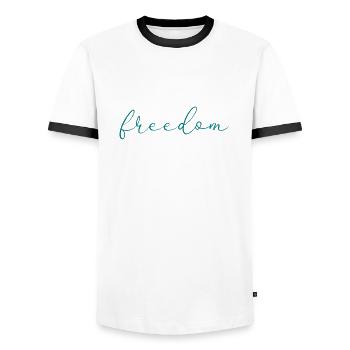 freedom - Men's Ringer Shirt - white/black - Front - AI Model Female 172 light (172cm) & AI Model Male 178 dark (178cm)