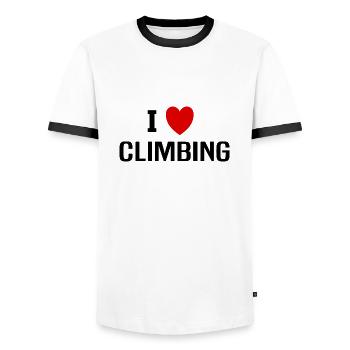 I love Climbing - Men's Ringer Shirt - white/black - Front - AI Model Female 172 light (172cm) & AI Model Male 178 dark (178cm)