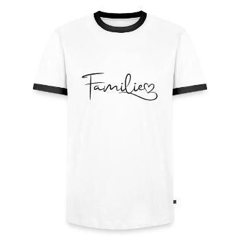 Family Font with Heart - Men's Ringer Shirt - white/black - Front - AI Model Female 172 light (172cm) & AI Model Male 178 dark (178cm)