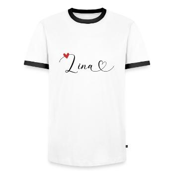 Lina Name Vorname Kalligrafieherz - Männer Kontrast-T-Shirt - Weiß/Schwarz - Vorne - AI Model Female 172 light (172cm) & AI Model Male 178 dark (178cm)