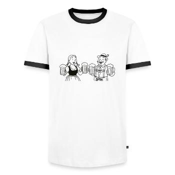 Mr Bier und Frau Bier - Men's Ringer Shirt - white/black - Front - AI Model Female 172 light (172cm) & AI Model Male 178 dark (178cm)