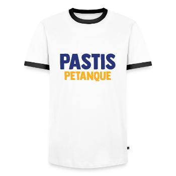 PASTIS PETANQUE Camping Apéro Vacances Beauf - T-shirt contrasté Homme - blanc/noir - Devant - AI Model Female 172 light (172cm) & AI Model Male 178 dark (178cm)