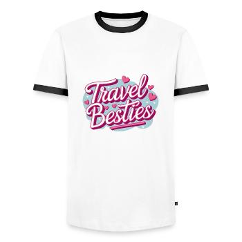 Travel Buddies – Girly Stil mit Herzchen - Männer Kontrast-T-Shirt - Weiß/Schwarz - Vorne - AI Model Female 172 light (172cm) & AI Model Male 178 dark (178cm)