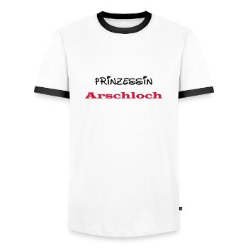 Prinzessin Arschloch - Männer Kontrast-T-Shirt - Weiß/Schwarz - Vorne - AI Model Female 172 light (172cm) & AI Model Male 178 dark (178cm)