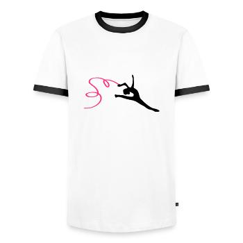 ribbon_gymnastic_silhouette-5 - Men's Ringer Shirt - white/black - Front - AI Model Female 172 light (172cm) & AI Model Male 178 dark (178cm)