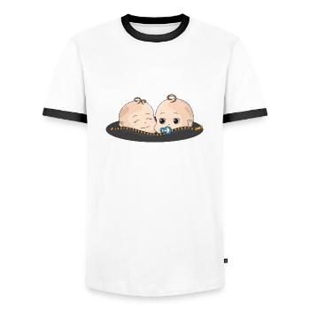 Twins Baby Pacifier Gift Baby Belly - Men's Ringer Shirt - white/black - Front - AI Model Female 172 light (172cm) & AI Model Male 178 dark (178cm)