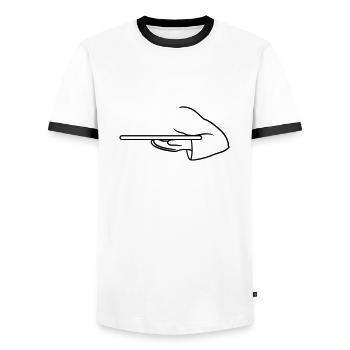 brett ober tablett tragen hand arm kellner halten - Männer Kontrast-T-Shirt - Weiß/Schwarz - Vorne - AI Model Female 172 light (172cm) & AI Model Male 178 dark (178cm)