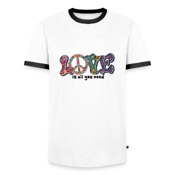 Love is all you need Design / Peacezeichen - Men's Ringer Shirt - white/black - Front - AI Model Female 172 light (172cm) & AI Model Male 178 dark (178cm)