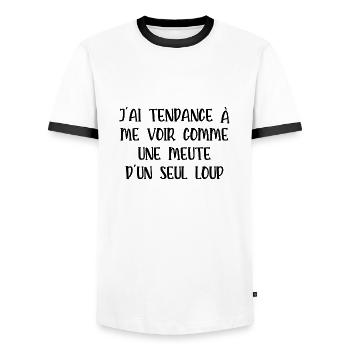 meute d'un seul loup - T-shirt contrasté Homme - blanc/noir - Devant - AI Model Female 172 light (172cm) & AI Model Male 178 dark (178cm)