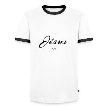 Jésus - T-shirt contrasté Homme - blanc/noir - Devant - AI Model Female 172 light (172cm) & AI Model Male 178 dark (178cm)