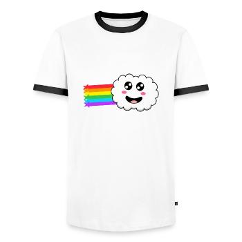 Wolke mit Regenbogen im Schlepptau - Männer Kontrast-T-Shirt - Weiß/Schwarz - Vorne - AI Model Female 172 light (172cm) & AI Model Male 178 dark (178cm)
