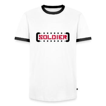Stars Soldier Logo War General Freedom Fighter - Men's Ringer Shirt - white/black - Front - AI Model Female 172 light (172cm) & AI Model Male 178 dark (178cm)