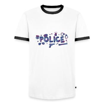 Police - Männer Kontrast-T-Shirt - Weiß/Schwarz - Vorne - AI Model Female 172 light (172cm) & AI Model Male 178 dark (178cm)