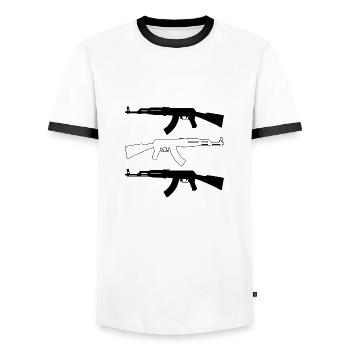 Ak 47 - Men's Ringer Shirt - white/black - Front - AI Model Female 172 light (172cm) & AI Model Male 178 dark (178cm)
