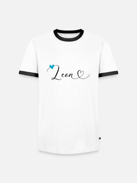 Leon Nom Prénom Calligraphie Coeur - T-shirt contrasté Homme - blanc/noir