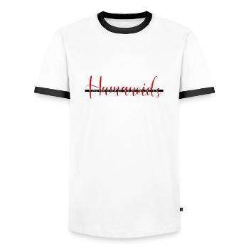 Humanoïde - T-shirt contrasté Homme - blanc/noir - Devant - AI Model Female 172 light (172cm) & AI Model Male 178 dark (178cm)