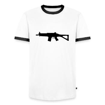 SG553 Karabiner - Männer Kontrast-T-Shirt - Weiß/Schwarz - Vorne - AI Model Female 172 light (172cm) & AI Model Male 178 dark (178cm)