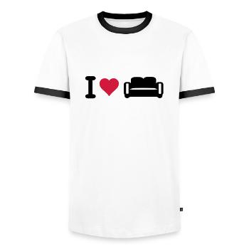 I love coffee - Men's Ringer Shirt - white/black - Front - AI Model Female 172 light (172cm) & AI Model Male 178 dark (178cm)