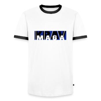 krav_maga_vec_2 en - Men's Ringer Shirt - white/black - Front - AI Model Female 172 light (172cm) & AI Model Male 178 dark (178cm)