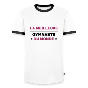 Gymnastique / Gym / Gymnaste / Fitness / GRS - T-shirt contrasté Homme - blanc/noir - Devant - AI Model Female 172 light (172cm) & AI Model Male 178 dark (178cm)