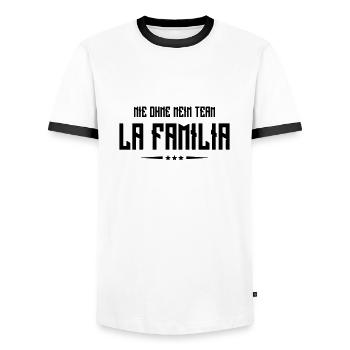 la familia nie ohne mein team - Männer Kontrast-T-Shirt - Weiß/Schwarz - Vorne - AI Model Female 172 light (172cm) & AI Model Male 178 dark (178cm)
