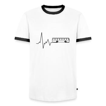herzschlag bus - Männer Kontrast-T-Shirt - Weiß/Schwarz - Vorne - AI Model Female 172 light (172cm) & AI Model Male 178 dark (178cm)