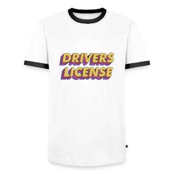 Drivers License Olivia Rodrigo - Men's Ringer Shirt - white/black - Front - AI Model Female 172 light (172cm) & AI Model Male 178 dark (178cm)