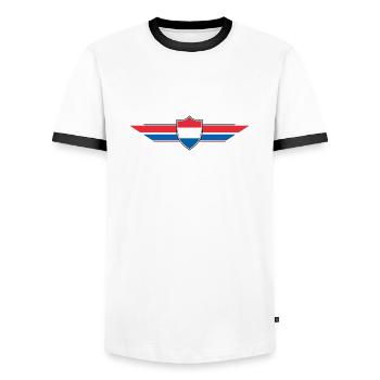 Netherlands Holland Fan World Cup - Men's Ringer Shirt - white/black - Front - AI Model Female 172 light (172cm) & AI Model Male 178 dark (178cm)