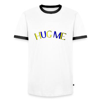 hug me - Men's Ringer Shirt - white/black - Front - AI Model Female 172 light (172cm) & AI Model Male 178 dark (178cm)