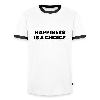 Happiness is a choice - Men's Ringer Shirt - white/black - Front - AI Model Female 172 light (172cm) & AI Model Male 178 dark (178cm)
