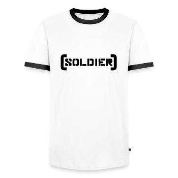 Stamp Soldier Logo War General Freedom Fighter - Men's Ringer Shirt - white/black - Front - AI Model Female 172 light (172cm) & AI Model Male 178 dark (178cm)