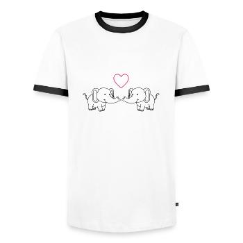Éléphants amoureux - T-shirt contrasté Homme - blanc/noir - Devant - AI Model Female 172 light (172cm) & AI Model Male 178 dark (178cm)
