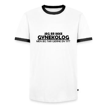 Je ne suis pas gynécologue. - T-shirt contrasté Homme - blanc/noir - Devant - AI Model Female 172 light (172cm) & AI Model Male 178 dark (178cm)