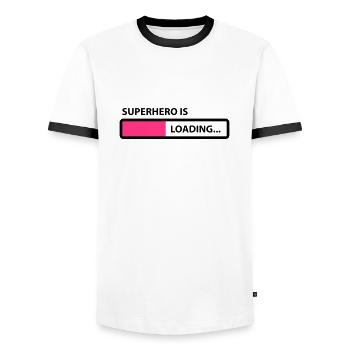 superhero is loading - T-shirt contrasté Homme - blanc/noir - Devant - AI Model Female 172 light (172cm) & AI Model Male 178 dark (178cm)