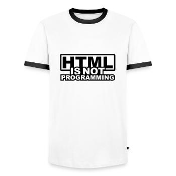 HTML is NOT Programming - Männer Kontrast-T-Shirt - Weiß/Schwarz - Vorne - AI Model Female 172 light (172cm) & AI Model Male 178 dark (178cm)
