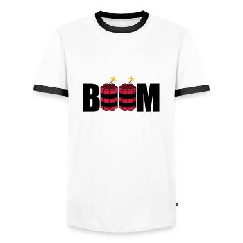 boom lit tnt dynamite explode explosion - Men's Ringer Shirt - white/black - Front - AI Model Female 172 light (172cm) & AI Model Male 178 dark (178cm)