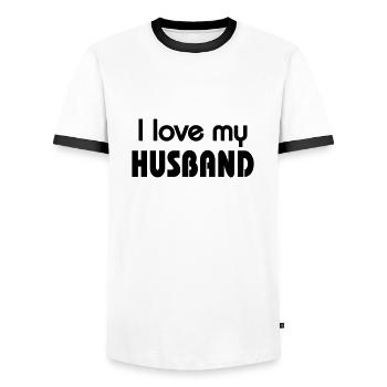 I love my Husband - Men's Ringer Shirt - white/black - Front - AI Model Female 172 light (172cm) & AI Model Male 178 dark (178cm)