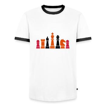 schachfiguren_2 - Men's Ringer Shirt - white/black - Front - AI Model Female 172 light (172cm) & AI Model Male 178 dark (178cm)