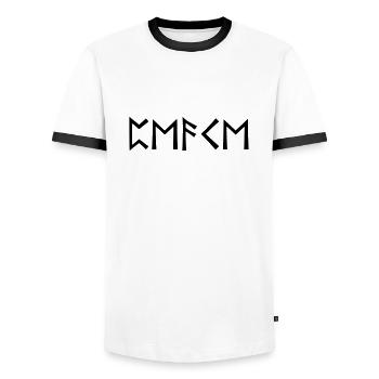 Peace - rune script - Men's Ringer Shirt - white/black - Front - AI Model Female 172 light (172cm) & AI Model Male 178 dark (178cm)