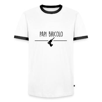 Papi Bricolo - T-shirt contrasté Homme - blanc/noir - Devant - AI Model Female 172 light (172cm) & AI Model Male 178 dark (178cm)