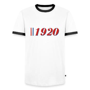 Jahr 1920 - Männer Kontrast-T-Shirt - Weiß/Schwarz - Vorne - AI Model Female 172 light (172cm) & AI Model Male 178 dark (178cm)