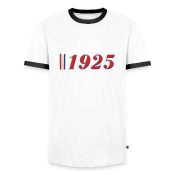 Année 1925 - T-shirt contrasté Homme - blanc/noir - Devant - AI Model Female 172 light (172cm) & AI Model Male 178 dark (178cm)