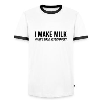 Je fais du lait Quel est ton superpouvoir - T-shirt contrasté Homme - blanc/noir - Devant - AI Model Female 172 light (172cm) & AI Model Male 178 dark (178cm)