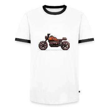 8 bit vintage motorcycle for motorcyclists - Men's Ringer Shirt - white/black - Front - AI Model Female 172 light (172cm) & AI Model Male 178 dark (178cm)