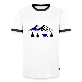 mountains, bear, nature - Men's Ringer Shirt - white/black - Front - AI Model Female 172 light (172cm) & AI Model Male 178 dark (178cm)